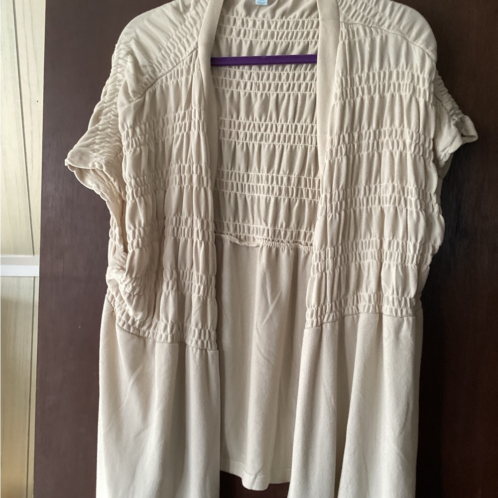 Cream Textured Open Cardigan